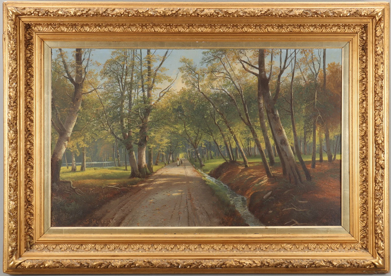 SIEGFRIED HASS. Solbelyst landskap med kvinna och pojke på landsväg. — Paintings — Karlstad Hammarö Auktionsverk
