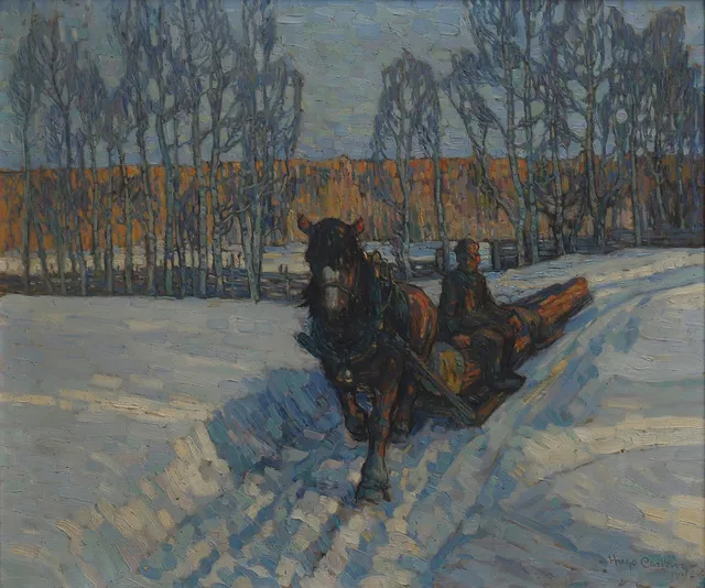 HUGO CARLBERG. "Hästen", signerad olja på duk, daterad 1914.