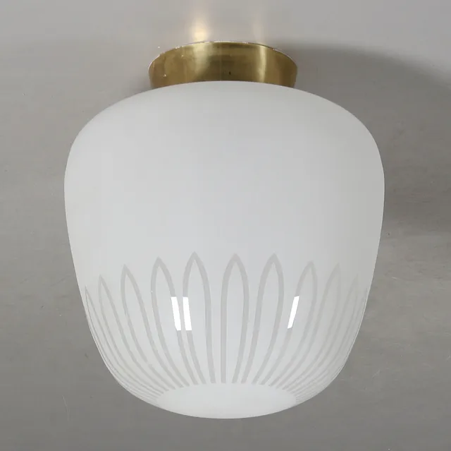 TAKLAMPA, frostat glas, Swedish Modern, 1900-talets mitt.