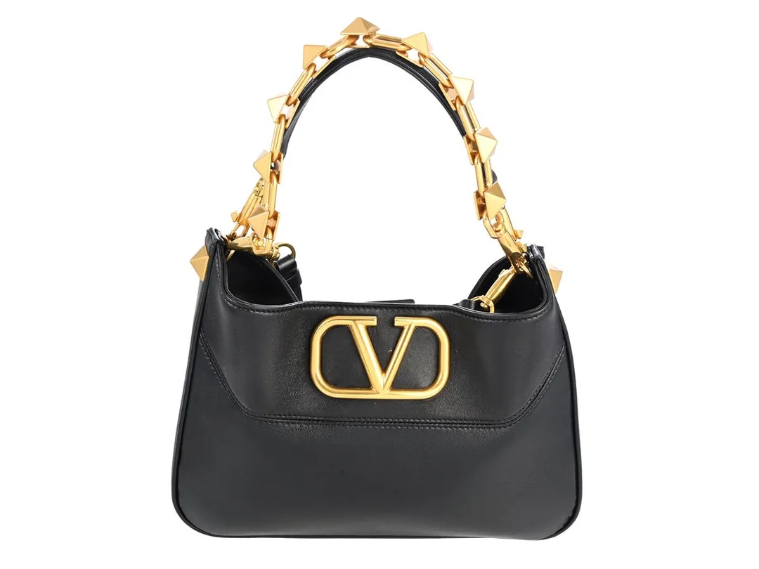 VÄSKA, VALENTINO GARAVANI, Stud Sign Hobo Bag, svart läder, guldfärgade beslag, 27x18x7 cm, avtagbar axelrem, dustbag. — Accessoarer/Väskor — Kaplans