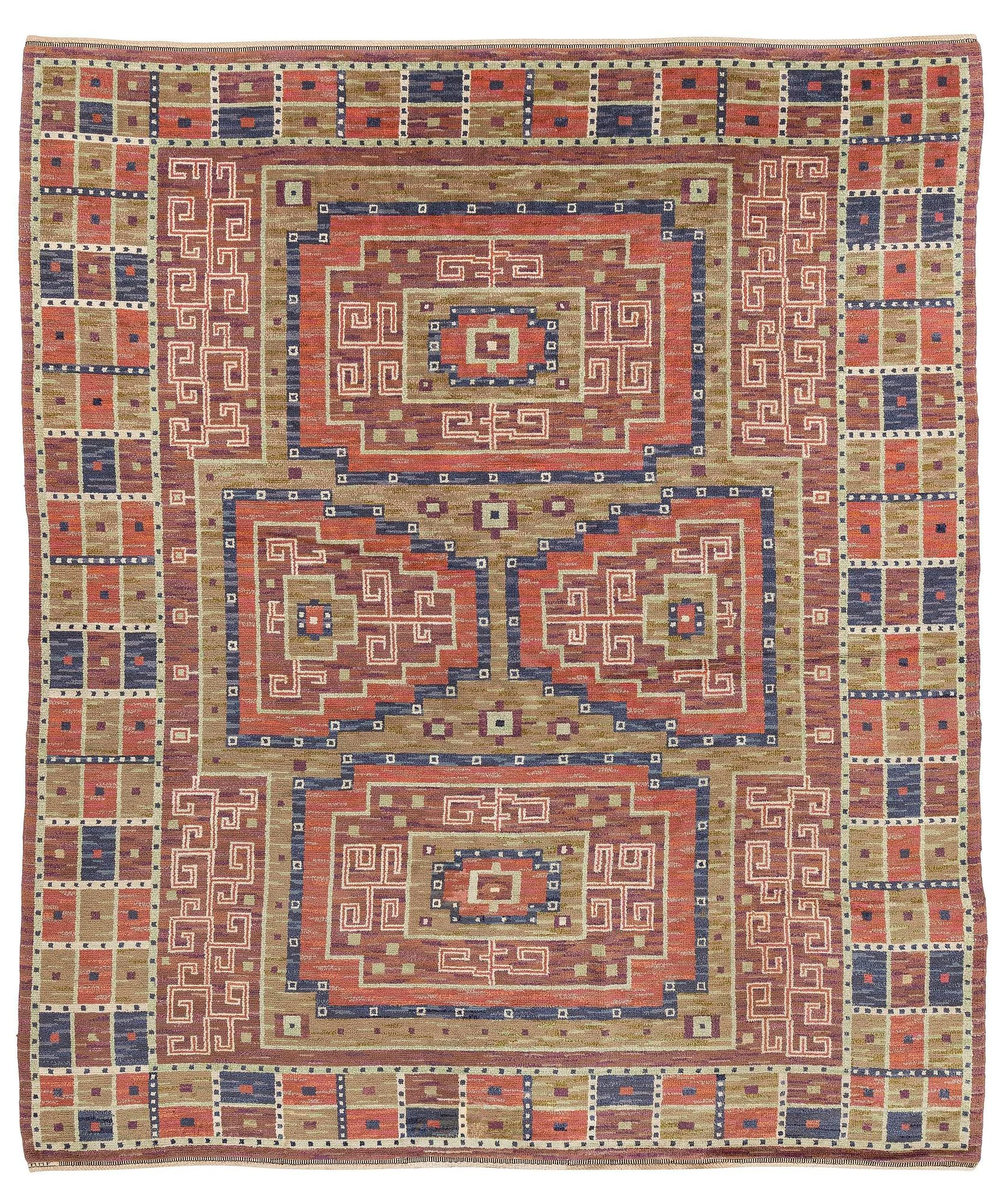 Märta Måås-Fjetterström, matta, "Storkorset" ("Åhléns matta"), flossa, ca 383 x 323 cm, signerad MMF. — Bukowskis