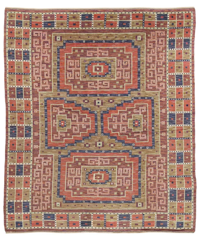 Märta Måås-Fjetterström, matta, "Storkorset" ("Åhléns matta"), flossa, ca 383 x 323 cm, signerad MMF.