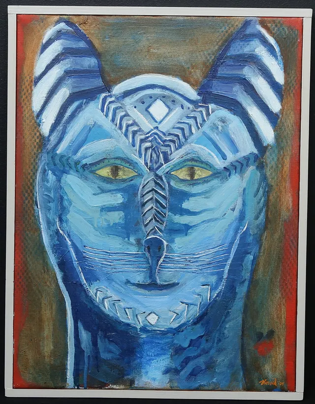 ALLAN HORSAK. olja på duk, "Egyptiska katten" signerad och daterad 04.