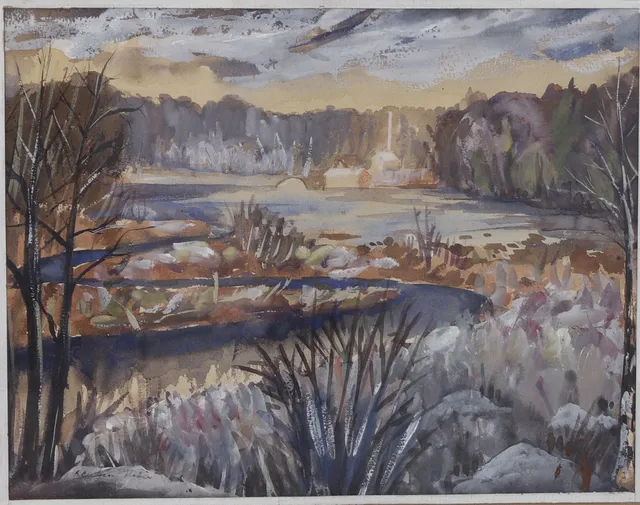 REUBEN HEDIN. Akvarell, landskapsmotiv, signerad.