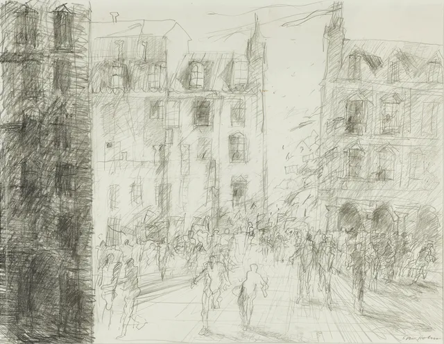SVEN HOLM (född 1934): Biennalen i Venedig, signerad Sven Holm, blyerts.