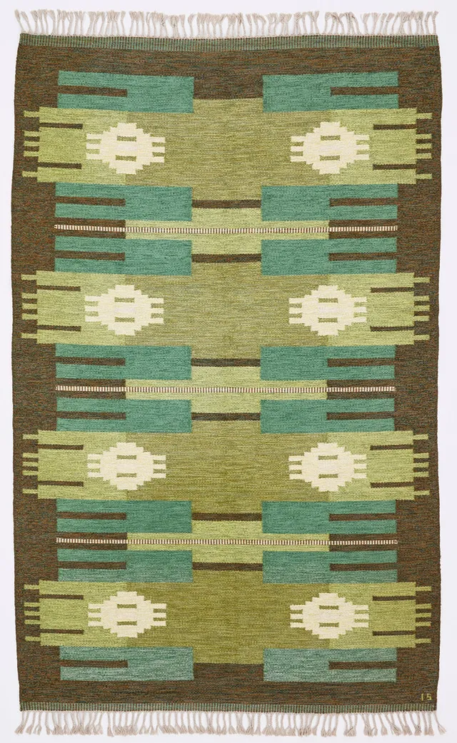 INGEGERD SILOW. Matta, Sverige 1960/70-tal, dekor i grönt, 310 x 190 cm.