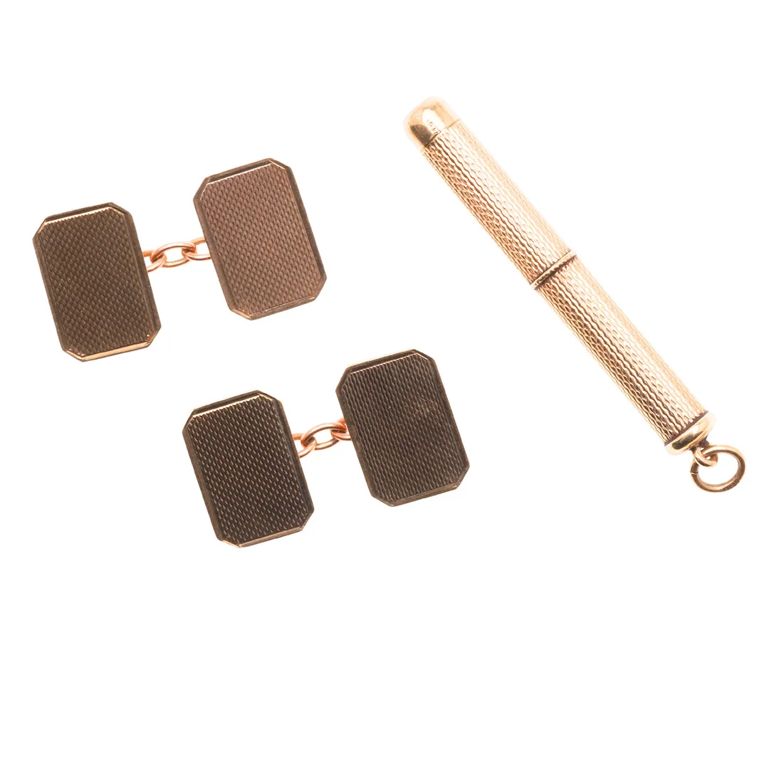 A PAIR OF 9CT GOLD CUFFLINKS. — Cufflinks & Tie Pins — Lawrences Auctioneers