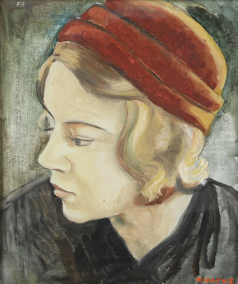 NILS FOLKE KNAFVE. Porträtt, olja på pannå, signerad Knafve. — Paintings — Helsingborgs Auktionskammare