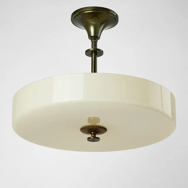 ARVID BÖHLMARKS LAMPFABRIK. Ceiling lamp, 1930s, antique patinated brass, shade of so-called "veluria" glass, bottom with brass knob.