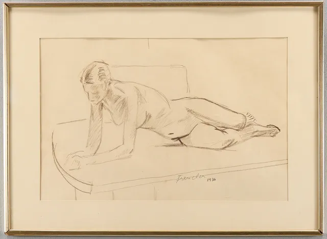 HELGE FRENDER. Teckning, signerad 1936.