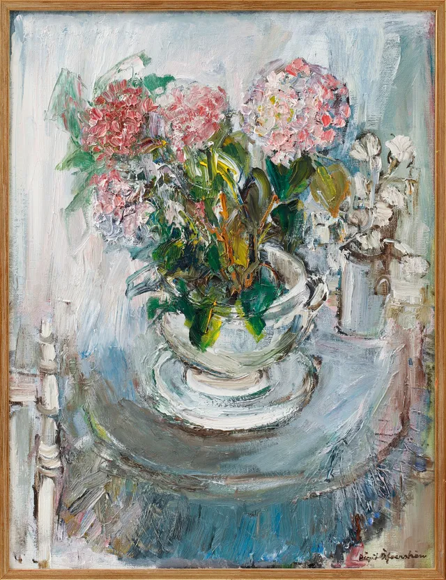 BIRGIT ÖFVERSTRÖM. Blomsterstilleben, olja på duk, signerad.