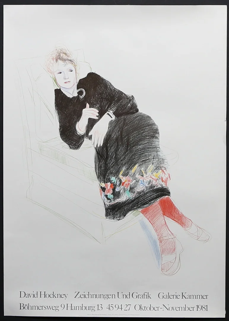 DAVID HOCKNEY. EFTER. "Celia in a Black Dress and Red Stockings" Affisch, Galleri Kammer 1981. — Other — Gomér & Andersson Linköping