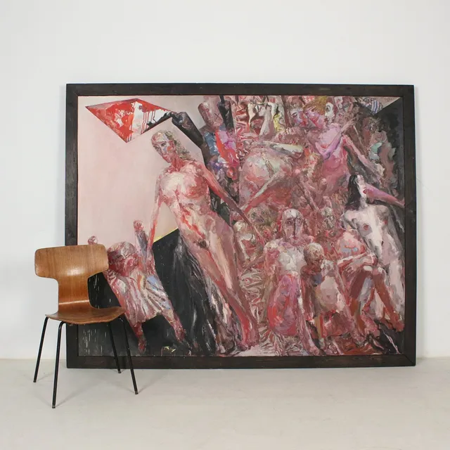HUBERTUS GIEBE (bk). 'Schiefe Ebene', 1982, Öl auf Hartfaser, signiert.