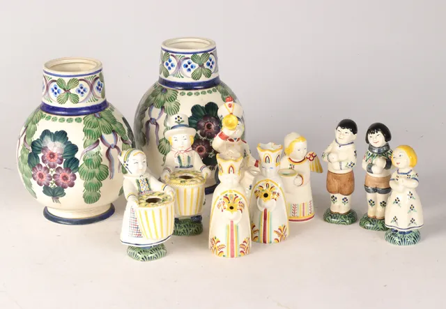Aluminia, collection of nine figures and two vases (11)