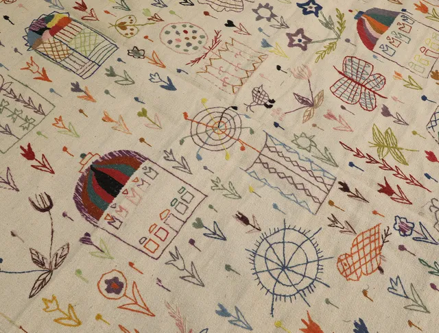 ORIENTMATTA. Kelim med handbroderad dekor, bomullsfodral på baksidan, 237 x 181 cm.