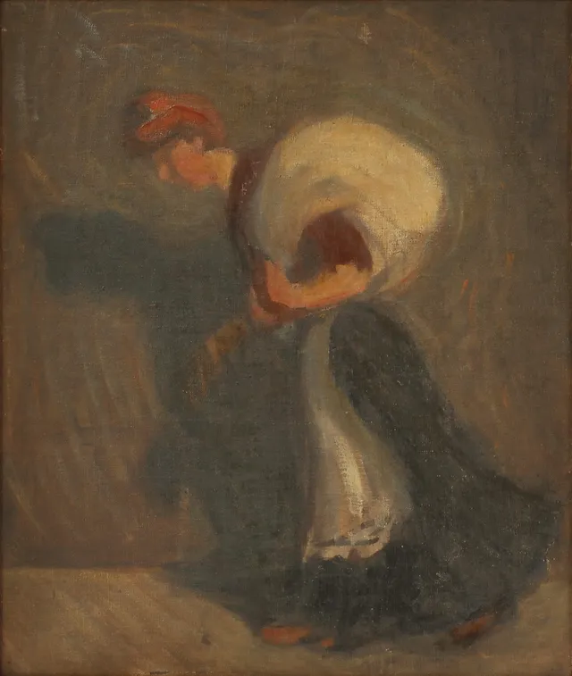 GÖSTA SANDELS. TILLSKRIVEN. "Det röda städet". Olja på duk. Utförd i Paris 1908.