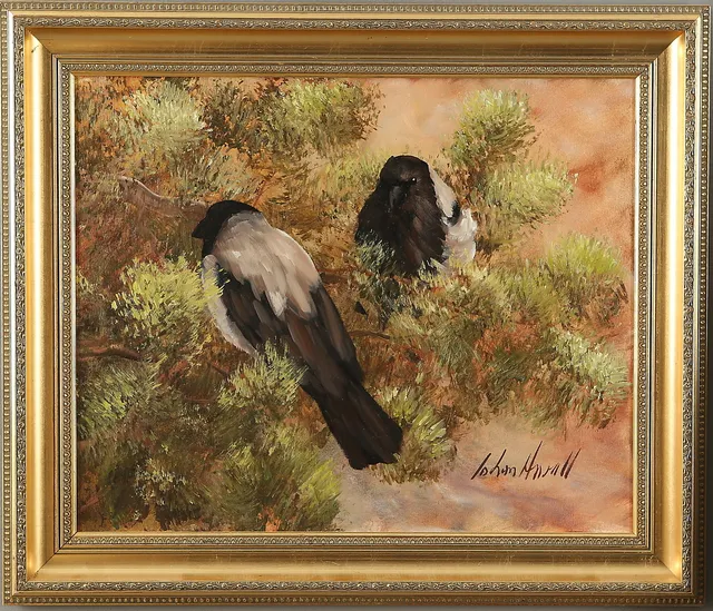 JOHAN ARVALL. kråkor, olja på duk, signerad.