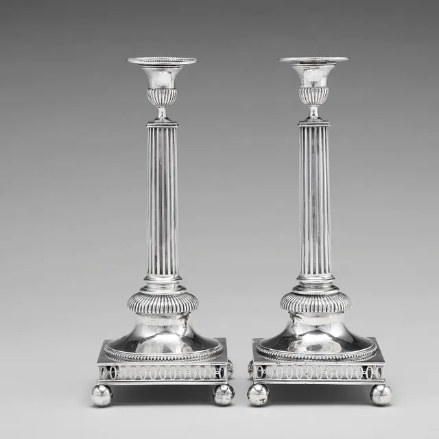 Pehr Zethelius, ljusstakar, ett par, silver, Stockholm 1794. Gustavianska.