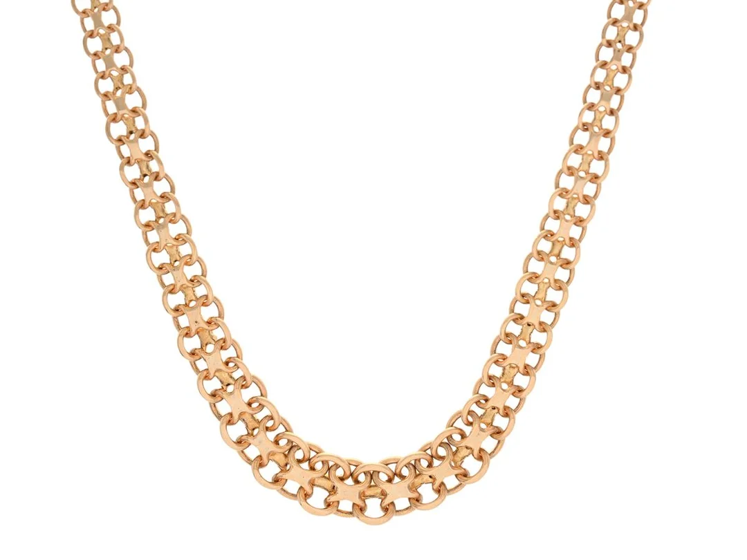 COLLIER, 18K guld, doserad X-länk 5-10 mm, Stockholm 1975, längd 44 cm, vikt 28,2 g. — Smycken/Collier — Kaplans