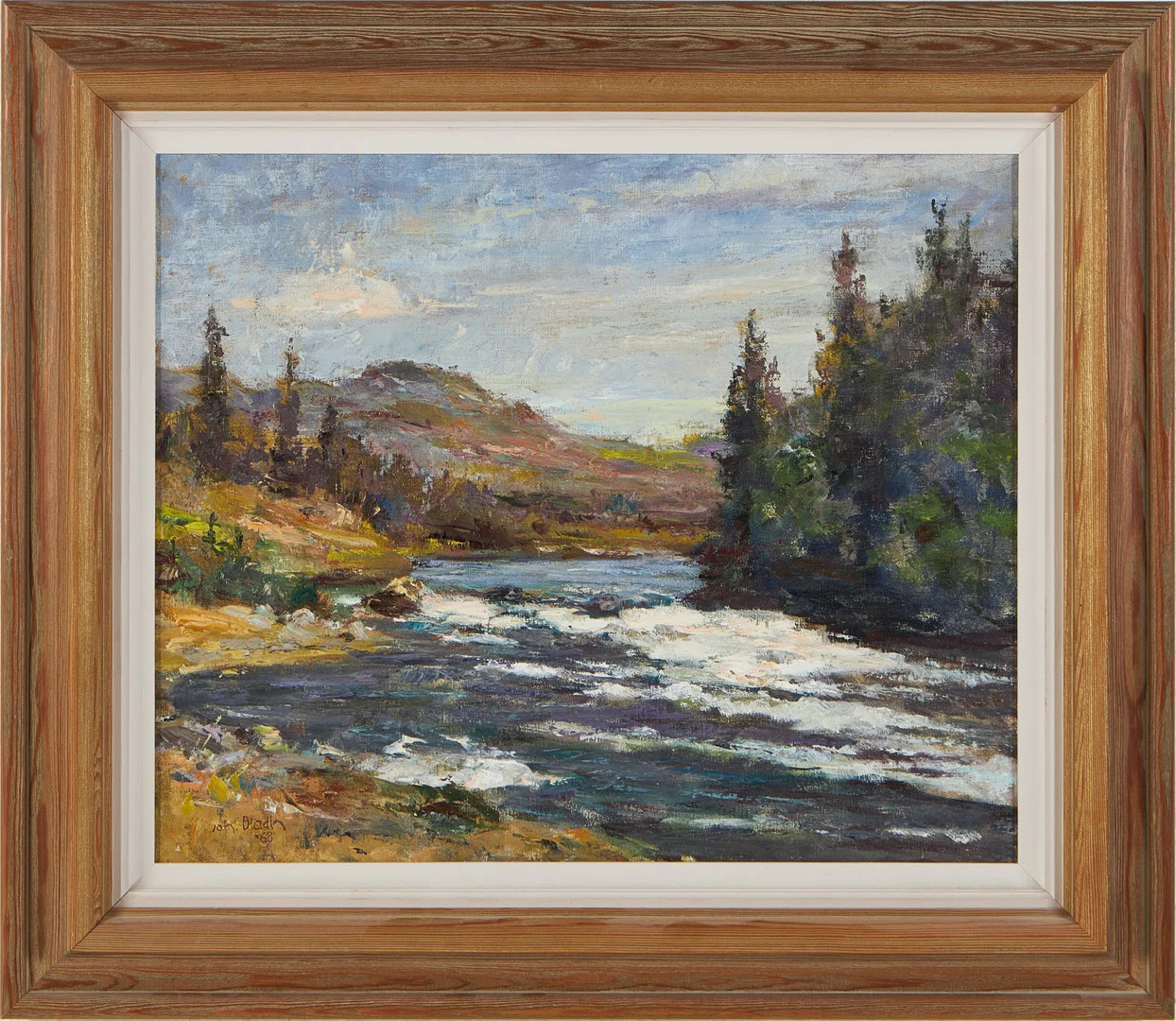 JOHAN BLADH. " Ljusnan bakom Funäsdalsberget", oljemålning på duk, signerad Joh. Bladh. — Paintings — Stockholms Auktionsverk Magasin 5