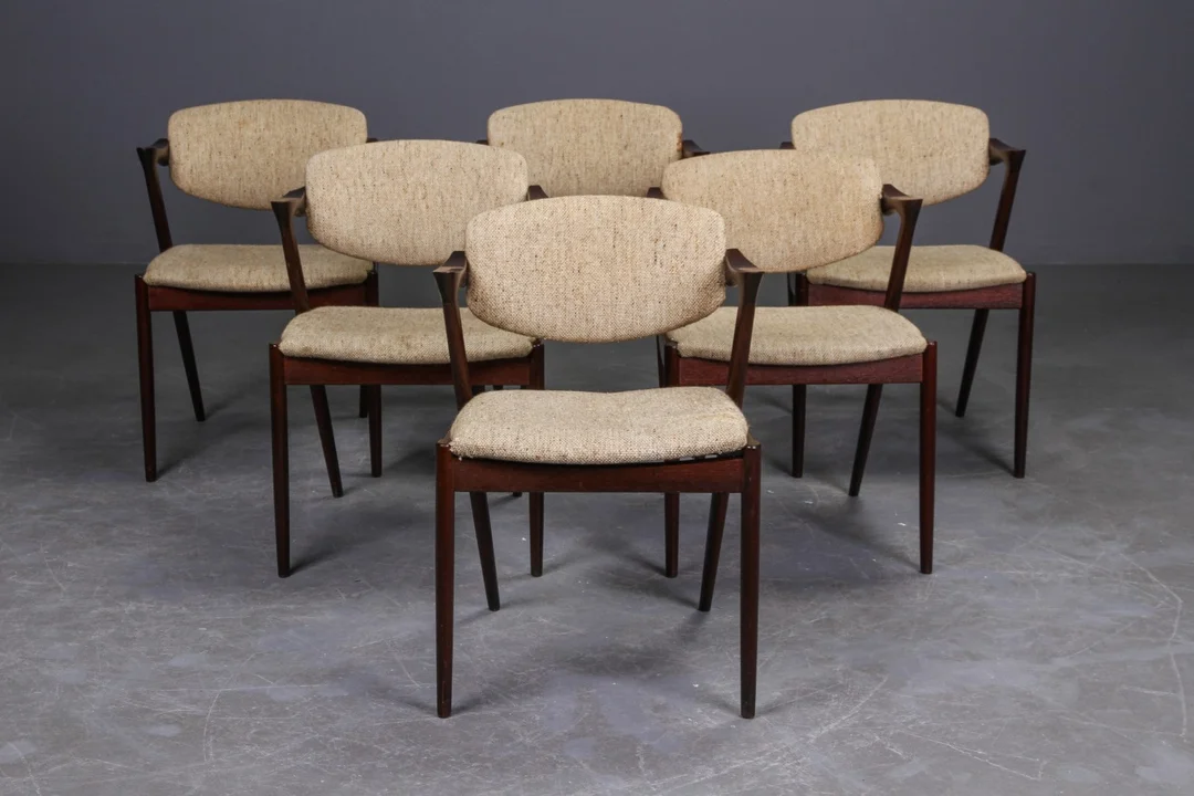 Kai Kristiansen, 6 teak dining table chairs model 42 (6) — Furniture/Chairs — Lauritz