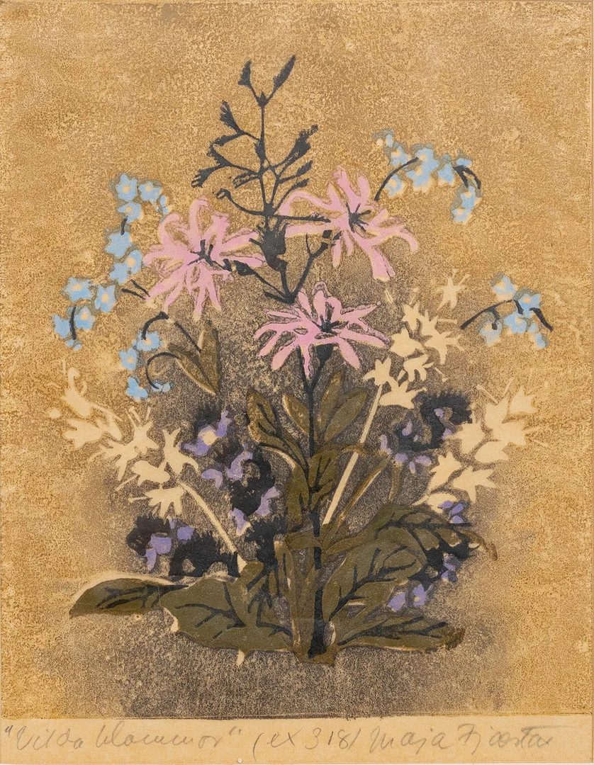 MAJA FJAESTAD. "Vilda blommor", blandteknik, ex 3181, signerad. — Other — Auktionshuset Kolonn