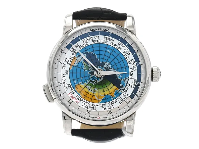 Herrur, Montblanc 4810 Orbis Terrarum 43mm automat stål med läderband ref: 115071 med cert-19 box och ytterkartong