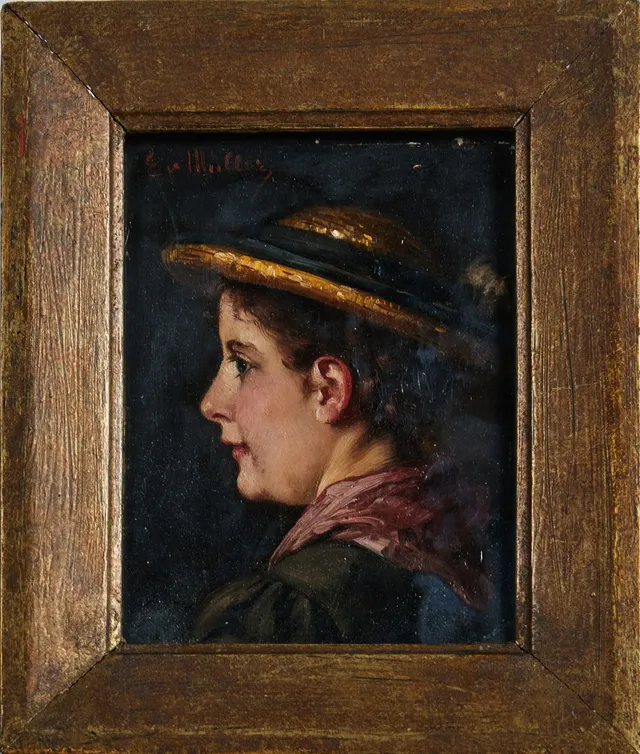 EMMA VON MÜLLER (1859-1925). Tillskriven, damporträtt, olja på pannå, signerad.