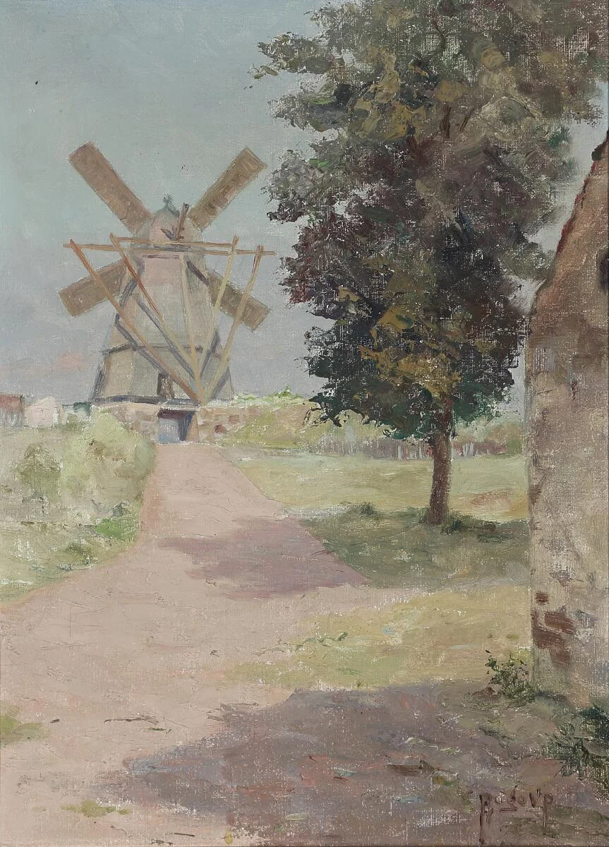 A mill in a summer landscape. Signed Hugo V. P. Oil on canvas. 45×33 cm. — Paintings — Bruun Rasmussen