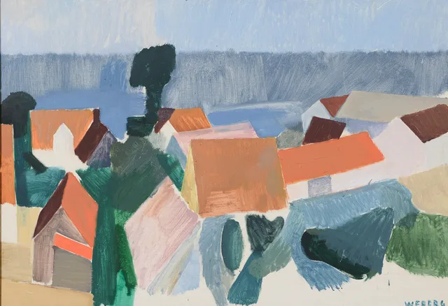 WILLIE WEBERG. "Byn vid havet II", olja på duk, signerad.