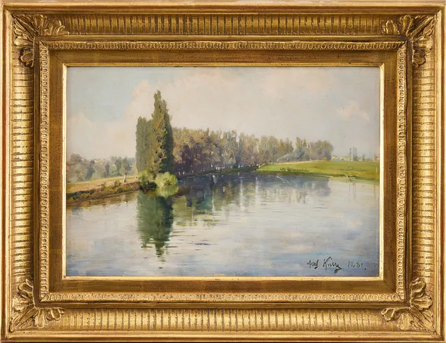 AXEL KULLE (1846-1908). Franskt flodlandskap.