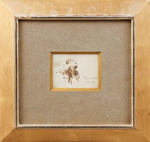 HUGO BIRGER. Porträtt, tusch på papper, signerad. "Tanger 19 febr. 82, Continental Hotel".