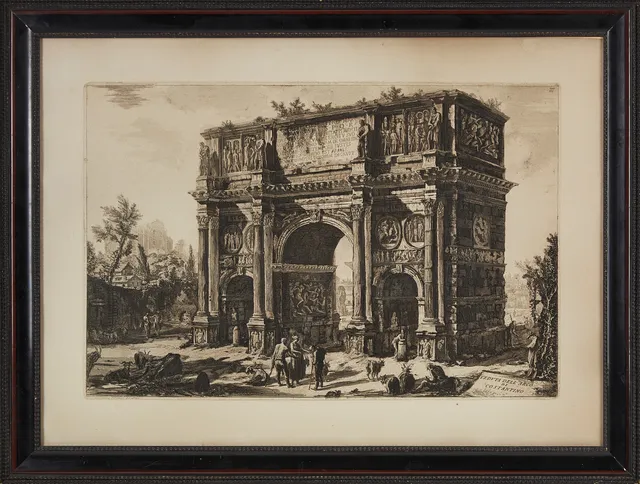 GIOVANNI BATTISTA PIRANESI. EFTER. "Veduta dell´Arco di Constantino", (ur:"Vedute di Roma"), sen upplaga, etsning, stämpelmärkning.