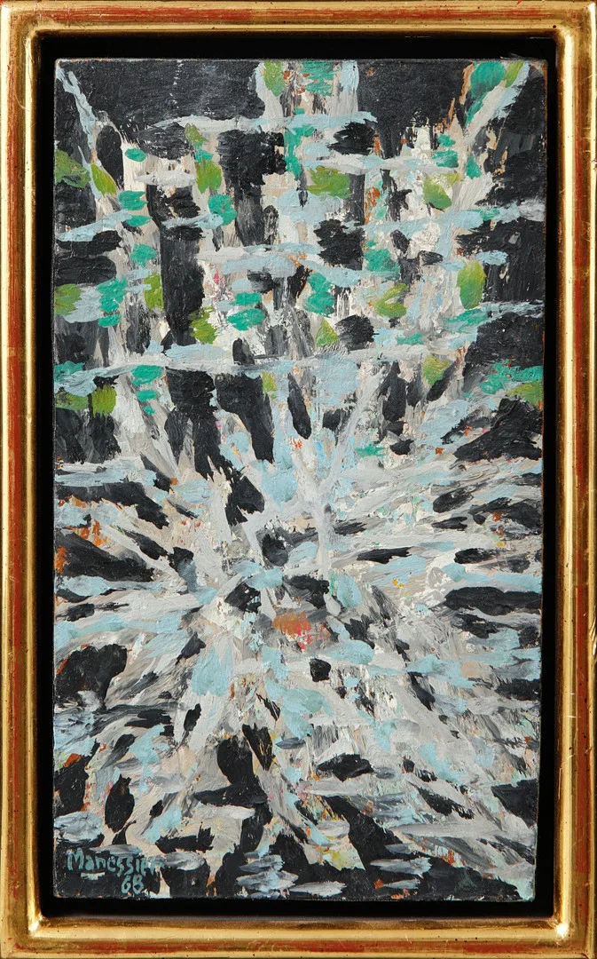 ALFRED MANESSIER. "L'eau du loi étude". Olja på pannå, signerad och daterad -68. — Paintings — Göteborgs Auktionsverk
