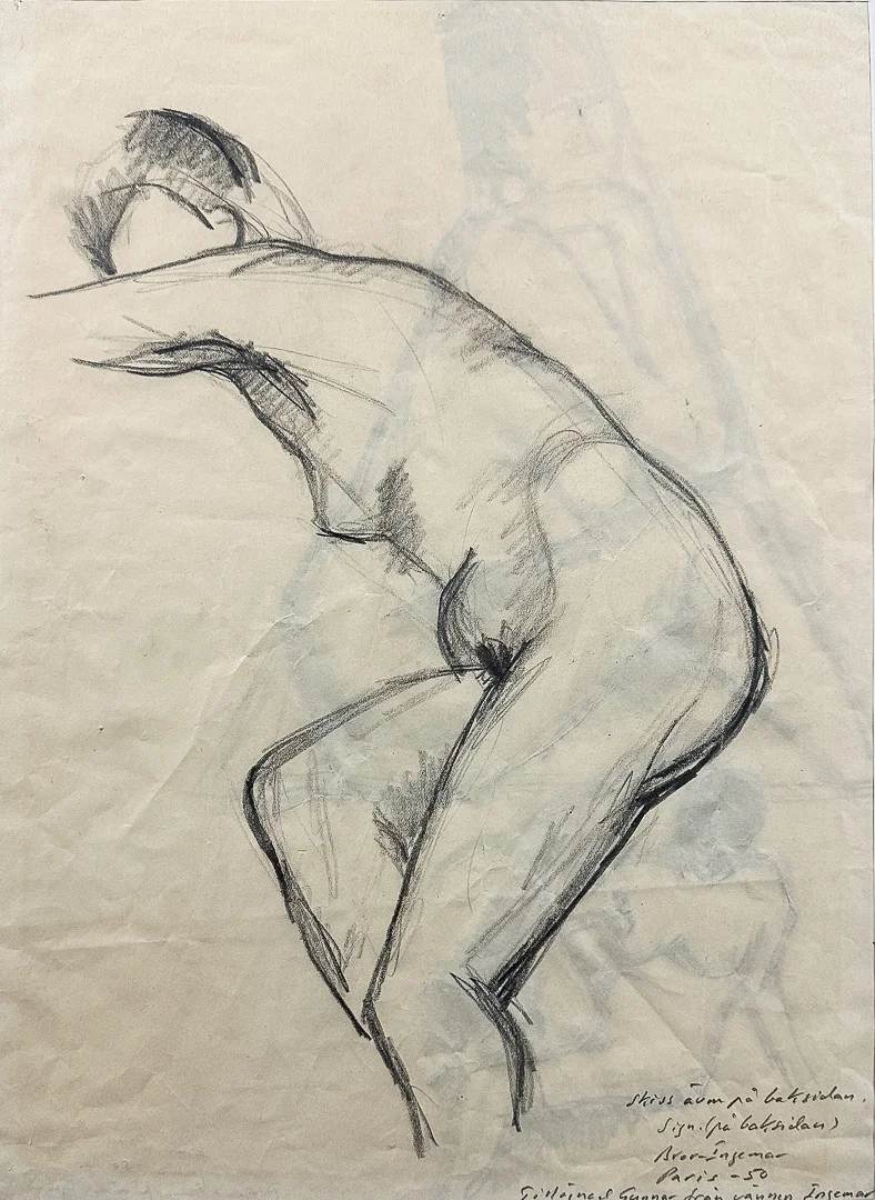 BROR INGEMAR FRÖBERG. TECKNING, tecknad på fram och baksida, "Paris", signerad, daterad-50. — Drawings — Auktionshuset STO Bohuslän