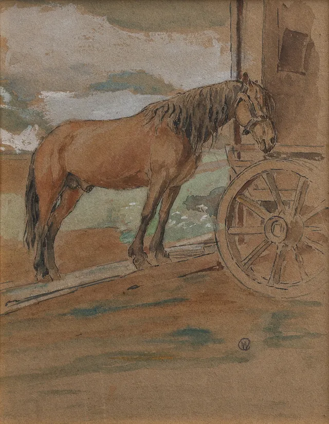 CARL WILHELMSON. AKVARELL, HÄST, MONOGRAMSIGNERAD.