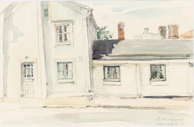 ERIK LANGEMARK (1915-97). "Nötabergsgatan 26-24", akvarell, signerad.