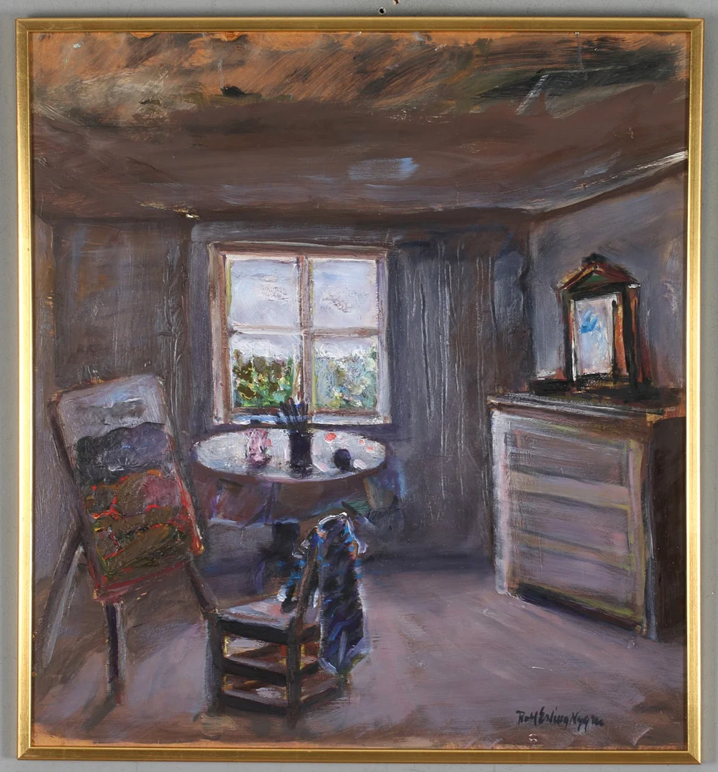 ROLF ERLING NYGREN. Ateljén olja på pannå, signerad. — Paintings — Stadsauktion Sundsvall