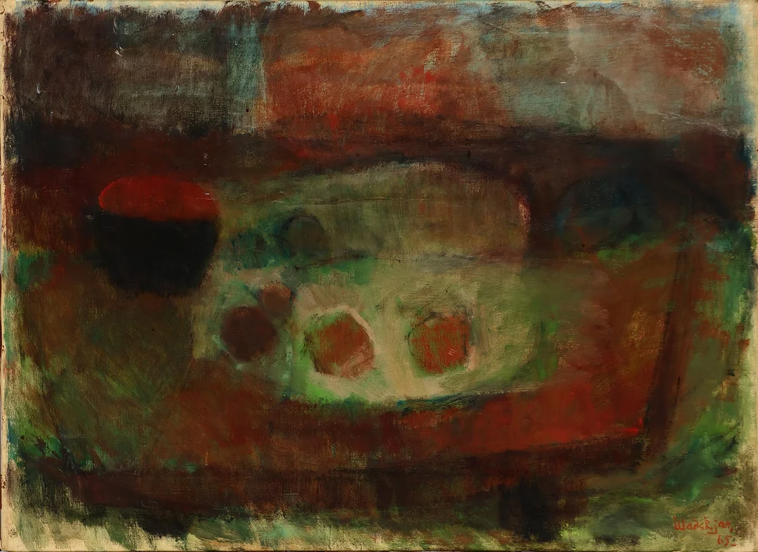 MARIE WADSKJÆR (1896-1980). 'Opstilling med sort skål', olie på lærred, signeret og dateret 1965. — Paintings — Palsgaard Kunstauktioner