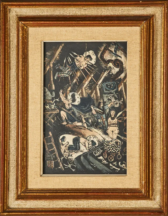 OSSIAN ELGSTRÖM. "Odins Offer I", blandteknik på papper, signerad samt daterad 1942.