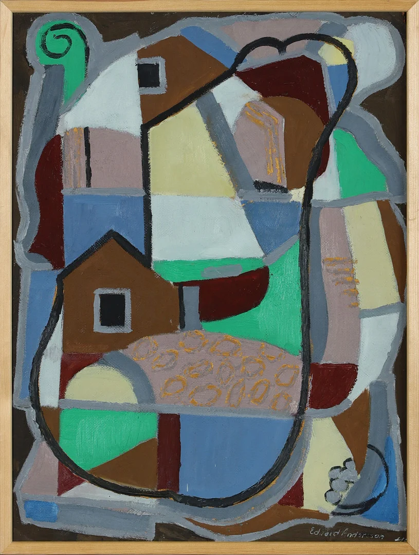 EDVARD ANDERSSON (1891-1967). "Ålabodar", olja på pannå. — Paintings — Stockholms Auktionsverk Helsingborg
