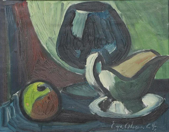 EYVIND OLESEN. Olja på duk, stilleben, signerad, daterad -64.