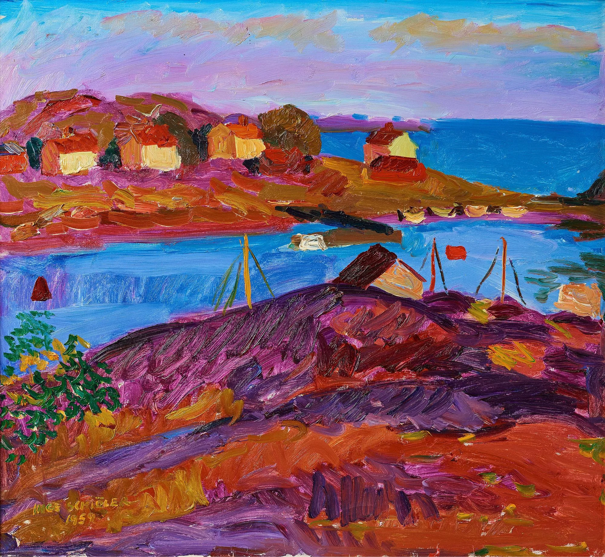 Inge Schiöler, "Hus och båtar, Koster". — Bukowskis