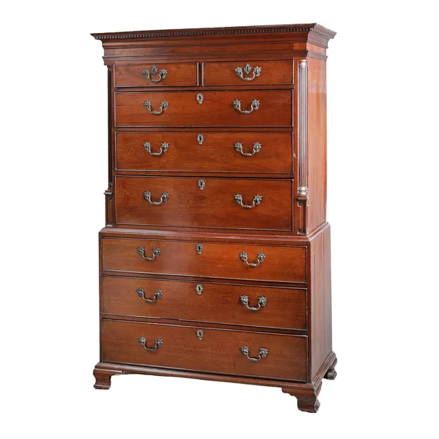 A GEORGE III MAHOGANY CHEST ON CHEST.