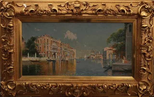 GEORG FISCHHOF (ÖSTERRIKE, 1849–1914). Olja på duk, Venedig, signerad, ram med förgylld dekor, signerad A.L TERNI.