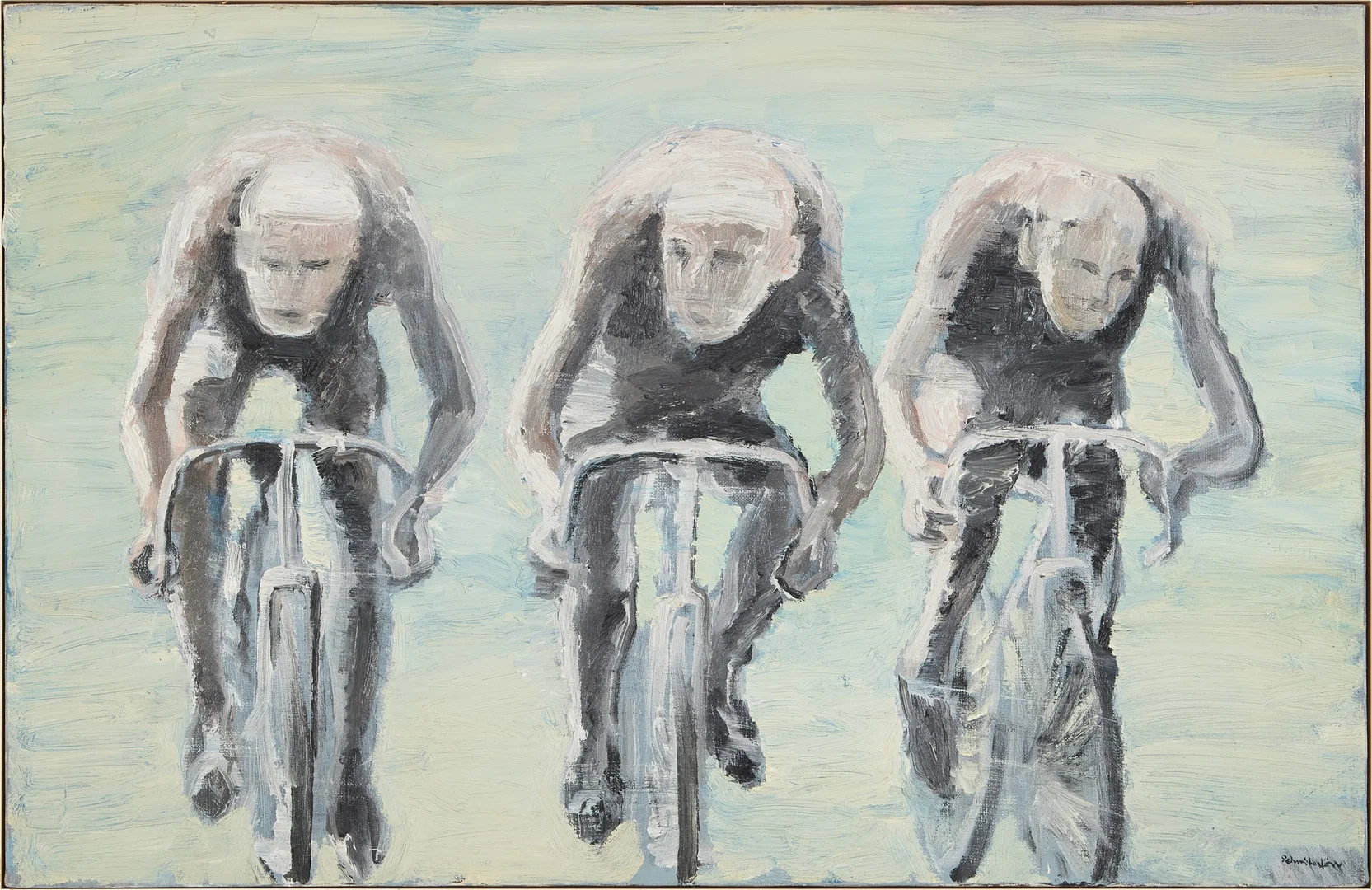 BERTRAM SCHMITERLÖW (1920-2002). "Tre cyklister", olja på duk, signerad. — Paintings — Stockholms Auktionsverk Magasin 5