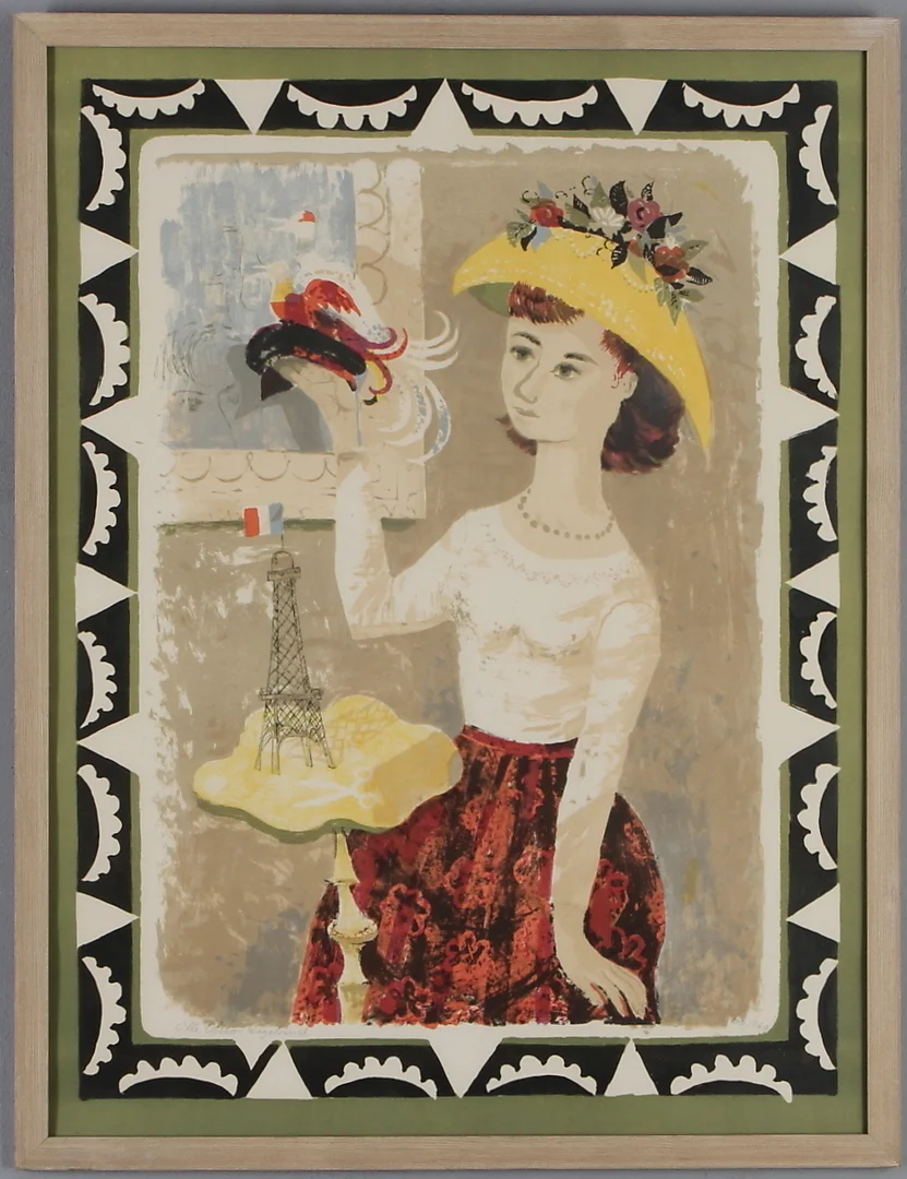 OLLE OLSSON HAGALUND. Flicka med fåglar, färglitografi, signerad samt numrerad 100/360. — Paintings — Auktionshuset Kolonn