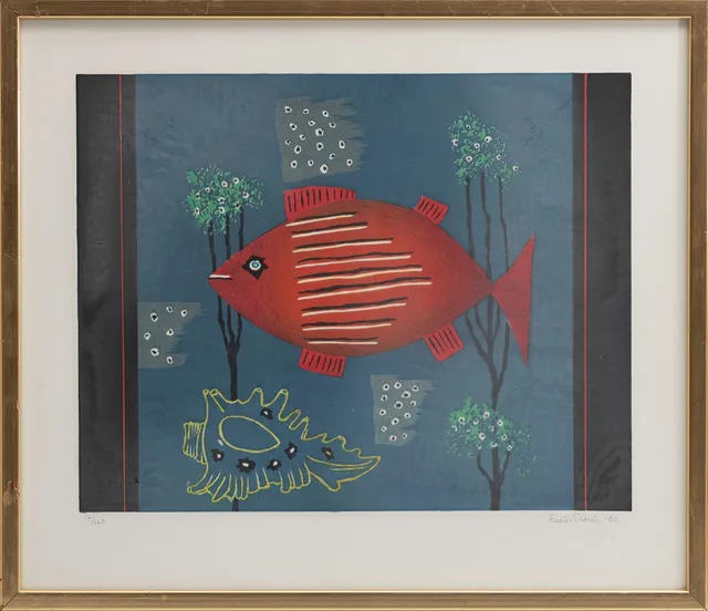 ESAIAS THORÉN. Fisk, färglitografi, numrerad, signerad och daterad, 116/360, 1980.