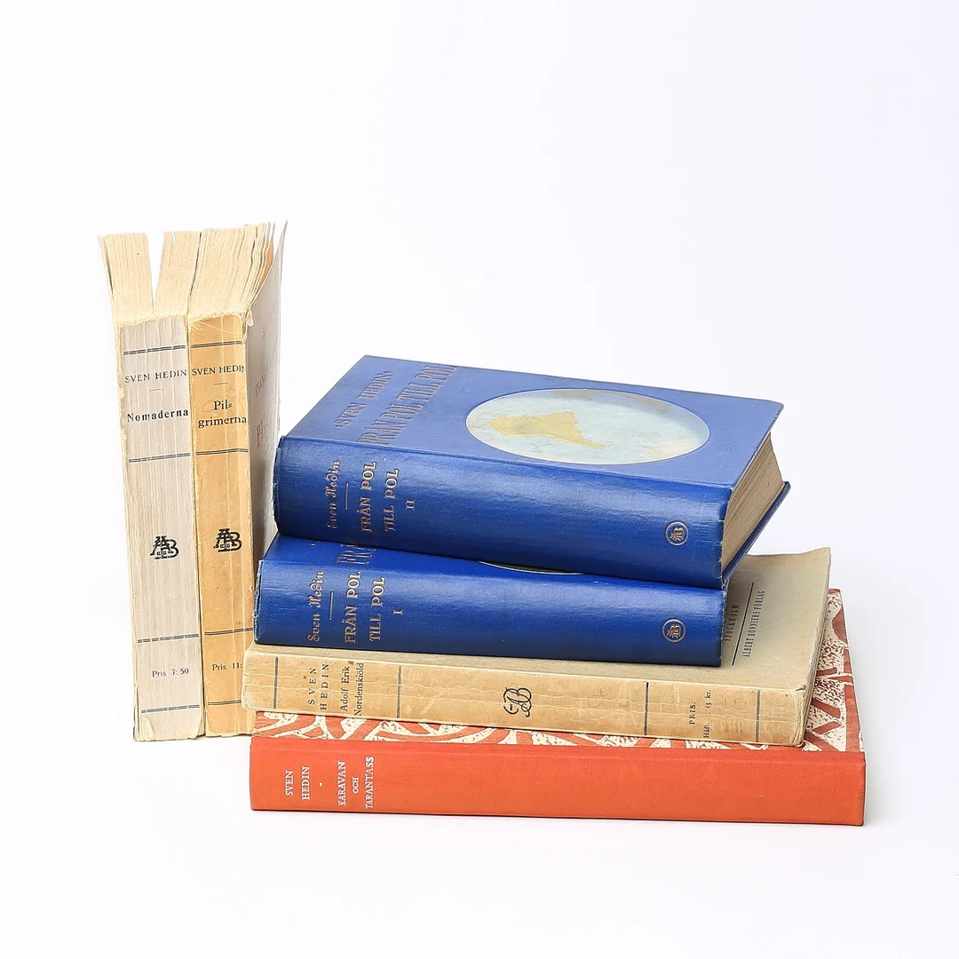 SVEN HEDIN, bokparti, 6 vol, bla Från Pol till Pol, Albert Bonniers förlag, Stockholm 1911. — Books — Auktionshuset Kolonn