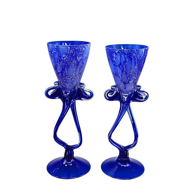 PAAR DESIGNER SEKTGLÄSER IN BLAU - MUNDGEBLASEN.